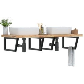 Estante de lavabo de pared acero y madera maciza de acacia