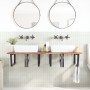 Estante de lavabo de pared acero y madera maciza de acacia