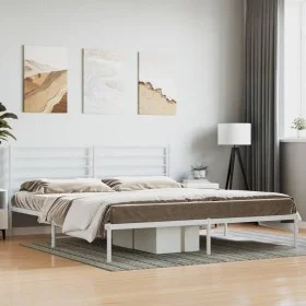 Metal bed frame with white headboard 180x200 cm by vidaXL, Beds and slatted bases - Ref: Foro24-352372, Price: 112,35 €, Disc...