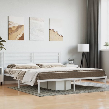 Bettgestell aus Metall mit weißem Kopfteil 180x200 cm von vidaXL, Betten und Lattenroste - Ref: Foro24-352372, Preis: 114,30 ...