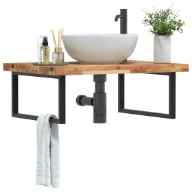 Estante de lavabo de pared acero y madera maciza de acacia