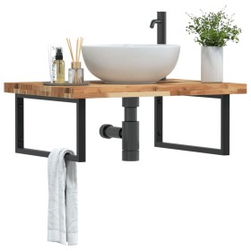 Estante de lavabo de pared acero y madera maciza de acacia