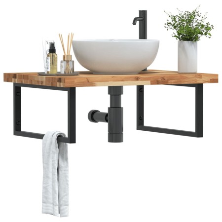 Estante de lavabo de pared acero y madera maciza de acacia