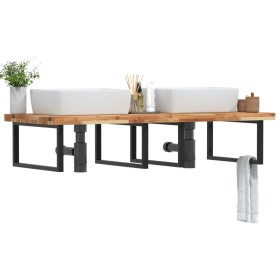 Estante de lavabo de pared acero y madera maciza de acacia
