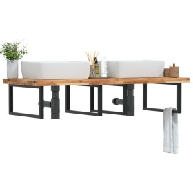 Estante de lavabo de pared acero y madera maciza de acacia