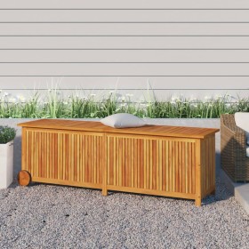 Caja de almacenaje jardín con ruedas madera acacia 150x50x58 cm