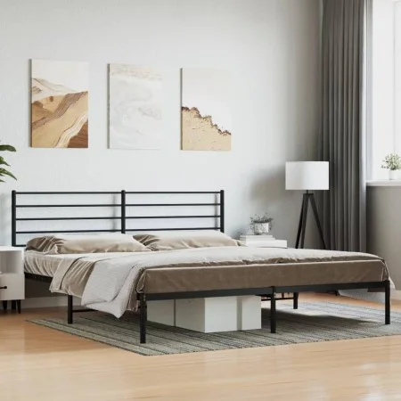Bed frame with black metal headboard 200x200 cm by vidaXL, Beds and slatted bases - Ref: Foro24-352326, Price: 119,79 €, Disc...