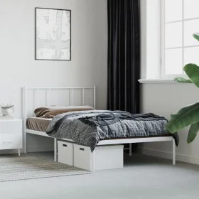 Metal bed frame with white headboard 100x200 cm by vidaXL, Beds and slatted bases - Ref: Foro24-352524, Price: 61,36 €, Disco...