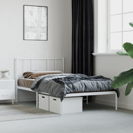 Bettgestell aus Metall mit weißem Kopfteil 90x200 cm von vidaXL, Betten und Lattenroste - Ref: Foro24-352522, Preis: 61,84 €,...
