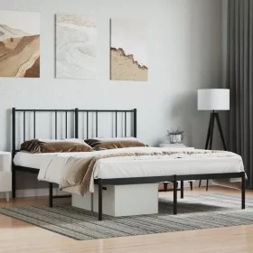 Bed frame with black metal headboard 135x190 cm by vidaXL, Beds and slatted bases - Ref: Foro24-352479, Price: 94,10 €, Disco...