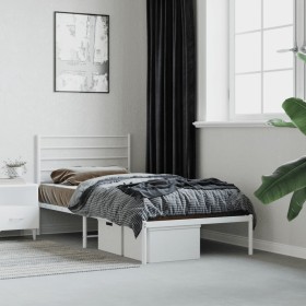 Estructura de cama de metal con cabecero blanco 75x190 cm