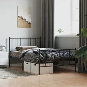 Bed frame with headboard and black metal footboard 90x190 cm by vidaXL, Beds and slatted bases - Ref: Foro24-352490, Price: 6...