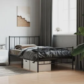 Bed frame with headboard and black metal footboard 100x190cm by vidaXL, Beds and slatted bases - Ref: Foro24-352492, Price: 6...