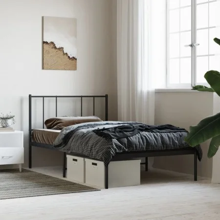 Bed frame with black metal headboard 100x190 cm by vidaXL, Beds and slatted bases - Ref: Foro24-352474, Price: 66,02 €, Disco...