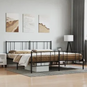 Black metal headboard and footboard bed frame 180x200 cm by vidaXL, Beds and slatted bases - Ref: Foro24-352502, Price: 129,1...
