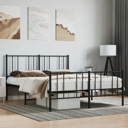 Black metal headboard and footboard bed frame 135x190 cm by vidaXL, Beds and slatted bases - Ref: Foro24-352497, Price: 93,52...