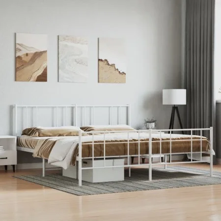 Metal bed frame with headboard and footboard white 183x213 cm by vidaXL, Beds and slatted bases - Ref: Foro24-352552, Price: ...