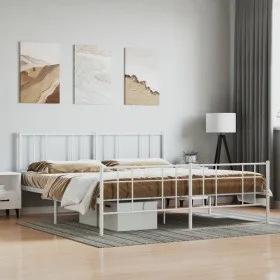 Metal bed frame with headboard and white footboard 180x200 cm by vidaXL, Beds and slatted bases - Ref: Foro24-352551, Price: ...