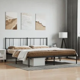 Bed frame with black metal headboard 193x203 cm by vidaXL, Beds and slatted bases - Ref: Foro24-352486, Price: 106,27 €, Disc...