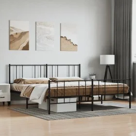 Black metal headboard and footboard bed frame 193x203cm by vidaXL, Beds and slatted bases - Ref: Foro24-352504, Price: 113,06...
