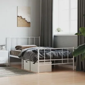 Metal bed frame with headboard and footboard white 75x190 cm by vidaXL, Beds and slatted bases - Ref: Foro24-352537, Price: 6...