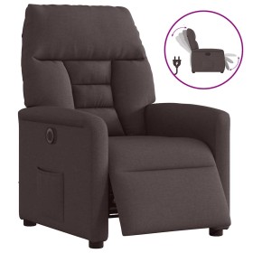 Sillón reclinable eléctrico tela marrón oscuro