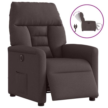 Sillón reclinable eléctrico tela marrón oscuro