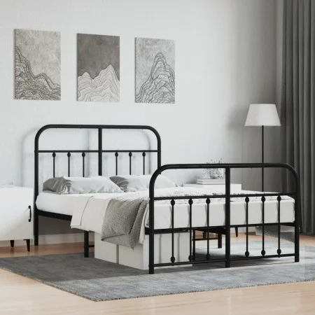 Black metal headboard and footboard bed frame 120x200 cm by vidaXL, Beds and slatted bases - Ref: Foro24-352594, Price: 120,5...