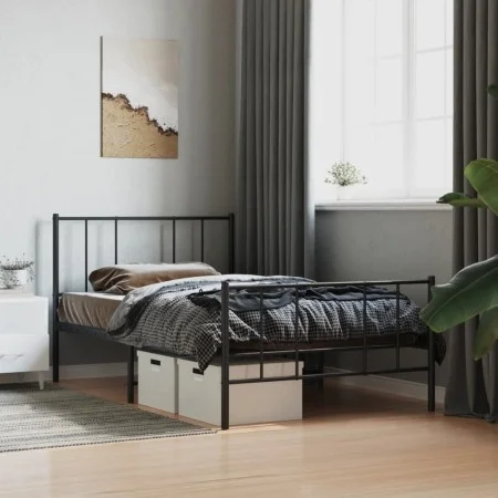 Bed frame with headboard and black metal footboard 75x190 cm by vidaXL, Beds and slatted bases - Ref: Foro24-352488, Price: 6...