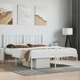 White metal bed frame with headboard 140x200 cm by vidaXL, Beds and slatted bases - Ref: Foro24-352530, Price: 93,15 €, Disco...