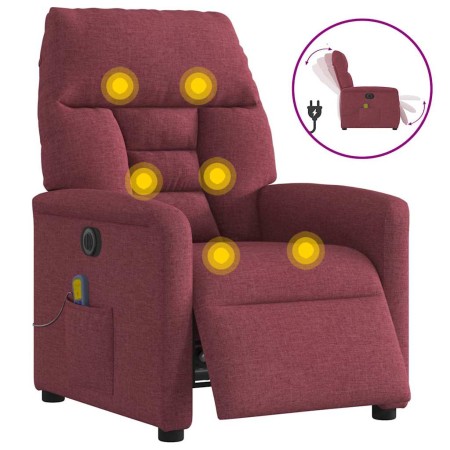 Sillón de masaje reclinable eléctrico tela rojo tinto