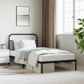 Bed frame with black metal headboard 107x203 cm by vidaXL, Beds and slatted bases - Ref: Foro24-352574, Price: 81,97 €, Disco...