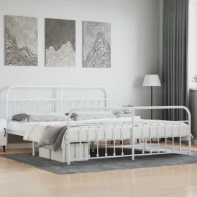 Estructura cama metal con cabecero y pie cama blanco 193x203 cm de vidaXL, Camas y somieres - Ref: Foro24-352651, Precio: 146...