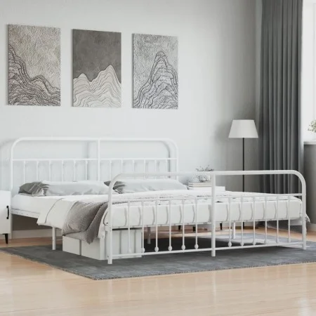 Estructura cama metal con cabecero y pie cama blanco 193x203 cm de vidaXL, Camas y somieres - Ref: Foro24-352651, Precio: 146...