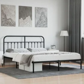 Bed frame with black metal headboard 183x213 cm by vidaXL, Beds and slatted bases - Ref: Foro24-352583, Price: 123,82 €, Disc...