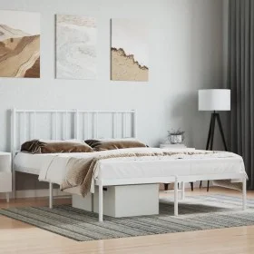 Metal bed frame with white headboard 135x190 cm by vidaXL, Beds and slatted bases - Ref: Foro24-352528, Price: 93,79 €, Disco...