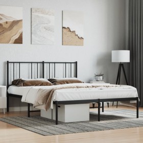 Bed frame with black metal headboard 140x190 cm by vidaXL, Beds and slatted bases - Ref: Foro24-352480, Price: 88,60 €, Disco...