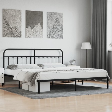 Bed frame with black metal headboard 200x200 cm by vidaXL, Beds and slatted bases - Ref: Foro24-352585, Price: 133,93 €, Disc...