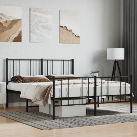Black metal headboard and footboard bed frame 150x200 cm by vidaXL, Beds and slatted bases - Ref: Foro24-352500, Price: 108,0...