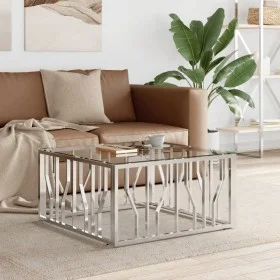Mesa de centro acero inoxidable y vidrio 80x80x40 cm de vidaXL, Mesas de centro - Ref: Foro24-350057, Precio: 181,63 €, Descu...