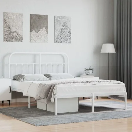 Metal bed frame with white headboard 135x190 cm by vidaXL, Beds and slatted bases - Ref: Foro24-352626, Price: 113,62 €, Disc...
