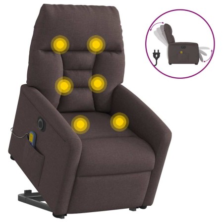 Sillón masaje eléctrico reclinable elevable tela marrón oscuro
