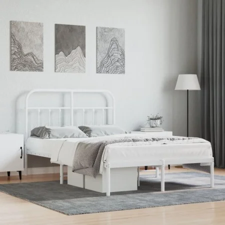 Metal bed frame with white headboard 120x200 cm by vidaXL, Beds and slatted bases - Ref: Foro24-352625, Price: 105,04 €, Disc...