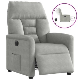 Sillón reclinable eléctrico tela de microfibra gris claro