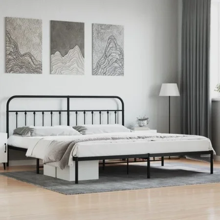 Bed frame with black metal headboard 193x203 cm by vidaXL, Beds and slatted bases - Ref: Foro24-352584, Price: 127,67 €, Disc...