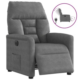Sillón reclinable eléctrico tela de microfibra gris oscuro