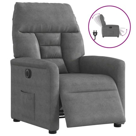 Sillón reclinable eléctrico tela de microfibra gris oscuro