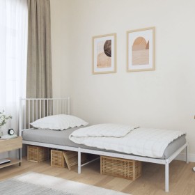 Bettgestell aus Metall mit weißem Kopfteil 100x190 cm von vidaXL, Betten und Lattenroste - Ref: Foro24-350925, Preis: 71,85 €...
