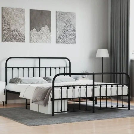 Black metal headboard and footboard bed frame 183x213cm by vidaXL, Beds and slatted bases - Ref: Foro24-352601, Price: 147,95...