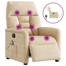 Sillón reclinable masaje eléctrico tela microfibra color crema
